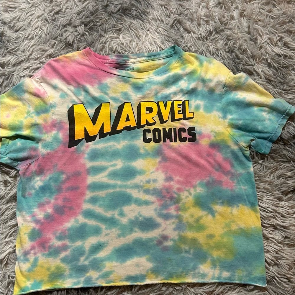 Marvel Tie-Dye Crop Tee - Blue, Pink, Yellow